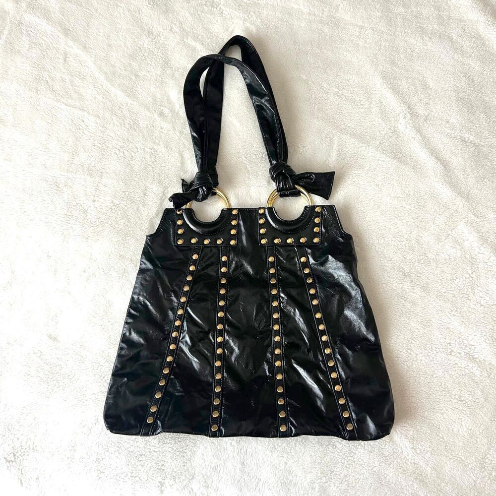 STUDDED BLACK Leather  "THE FIND" HANDBAG Tote